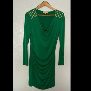 Michael Kors Dresses Green Dress with Gold Embellished Shoulders